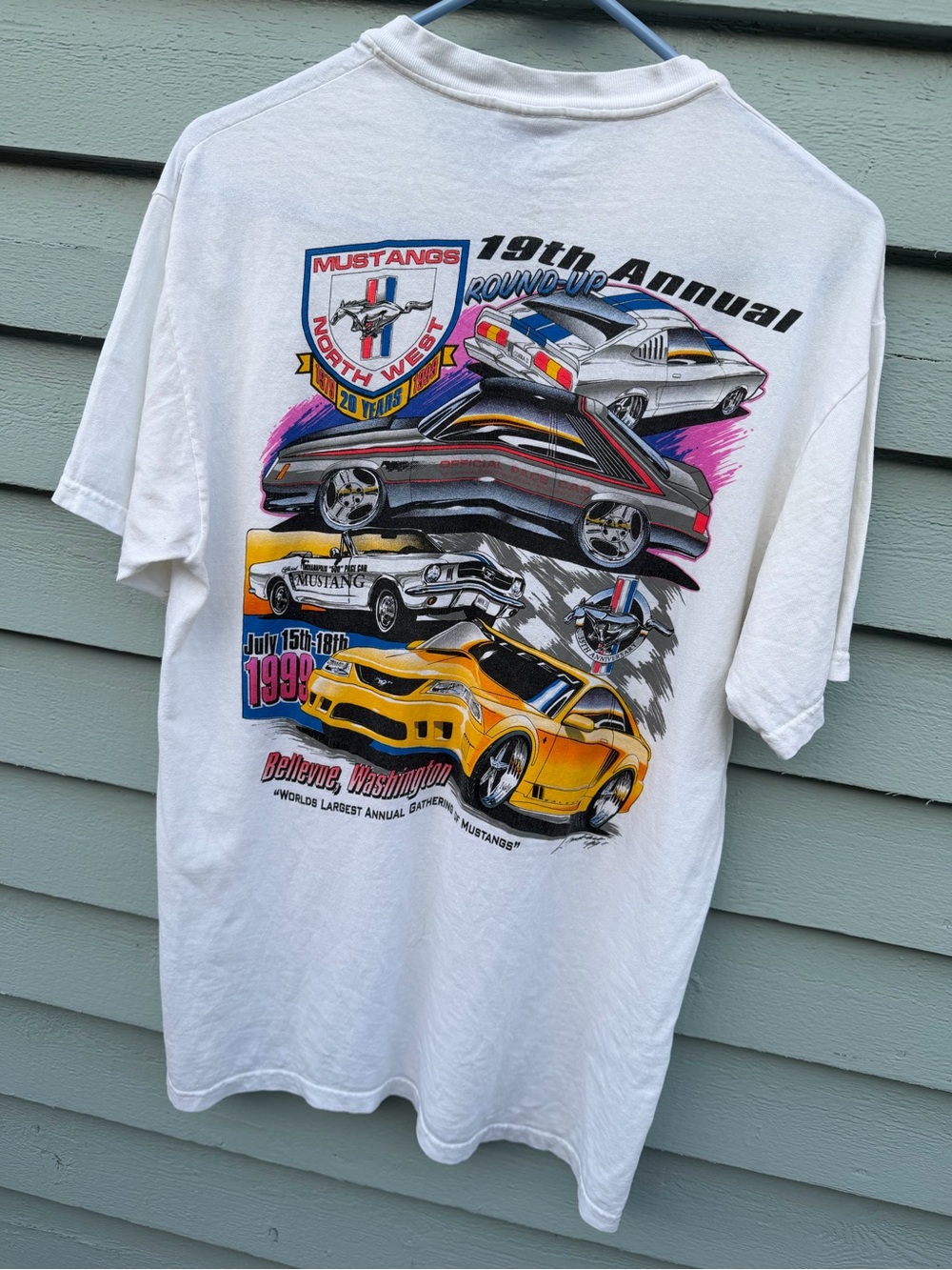 Vintage 90s Ford Mustang Car Show Graphic Tee Medium Bellevue WA 1999